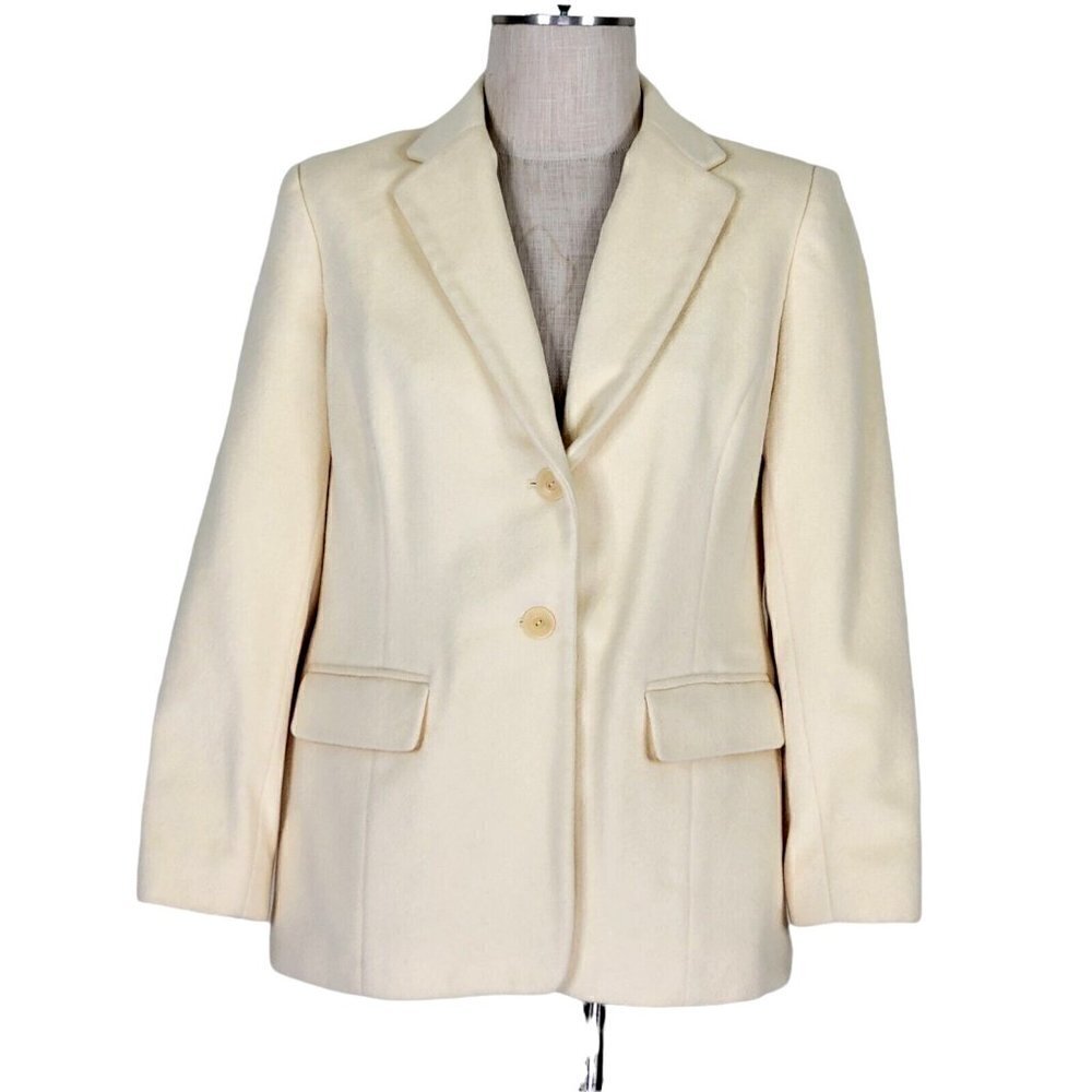 Talbots Petites Angora Rabbit Hair Wool Blazer Size SP Yellow Lined Flap Pockets